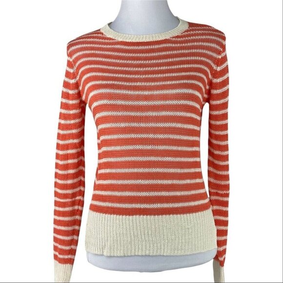 Acrobat‎ Women's Orange Striped Linen Crew Neck Long Sleeve Luxury Sweater S/C35 - Picture 1 of 9
